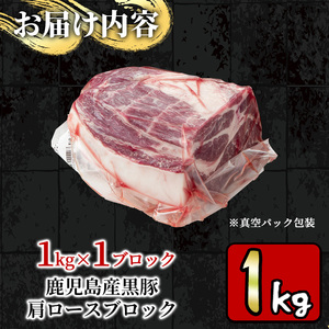 鹿児島産黒豚 肩ロースブロック 計1kg（ブロック1kg×1本）【財宝】_y319-v02