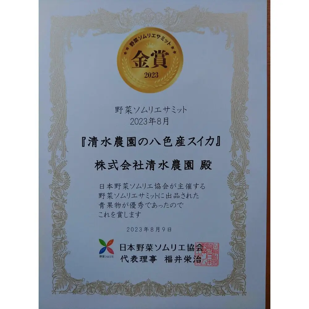 2026年7月下旬発送予定　野菜ソムリエサミット金賞受賞　清水農園の大玉スイカ（1玉）