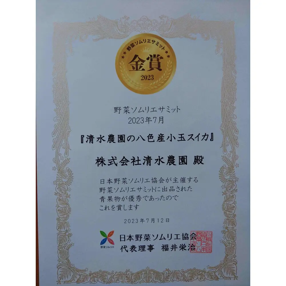 2026年7月中旬から発送予定　野菜ソムリエサミット金賞受賞　「清水農園の八色産小玉スイカ」（2玉）