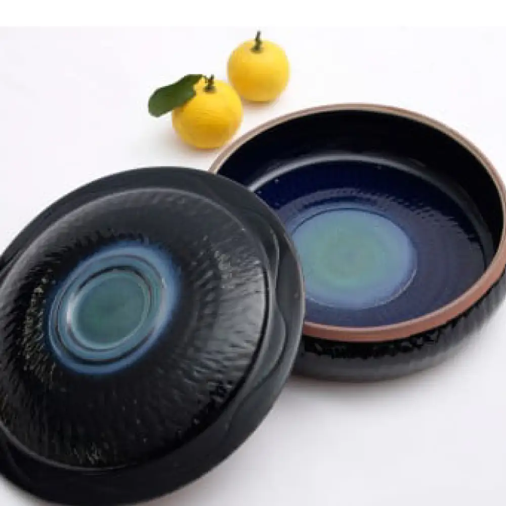 小石原焼特注キャニスター(瑠璃色)・東峰村産ゆず使用ご当地明太子270g 2P1