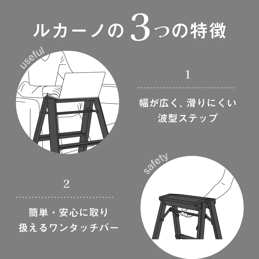 デザイン 踏台　ホワイト【ルカーノ】 1ステップ ML1.0-1 脚立 おしゃれ 群馬県 千代田町 ※沖縄・離島地域へのお届け不可