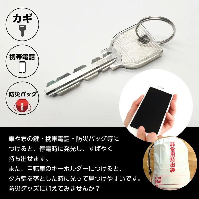 50P7315【防災用品】光る「はちくん・秋田犬の里」ストラップ5個セット