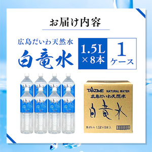 Ｇ７広島サミット2023で提供 広島だいわ天然水 白竜水 1.5L×8本 水 飲料水 天然水 田治米鉱泉所 ミネラル 軟水 ペットボトル 備蓄 災害用 防災 家庭備蓄 035007