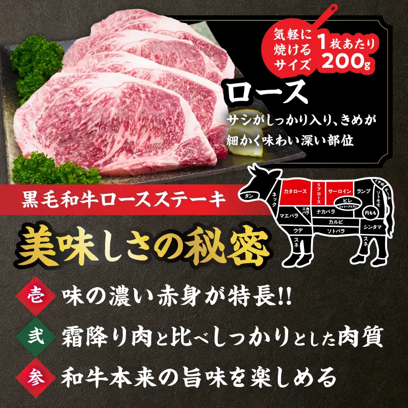 数量限定 黒毛和牛 ロースステーキ 計800g_DC26-25