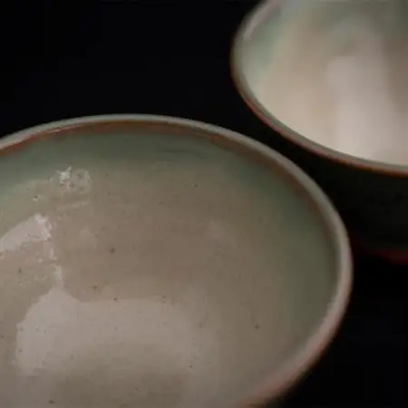 【青山窯】深い緑の錆浅葱色が美しい綾焼き(飯碗2個セット)【1236772】