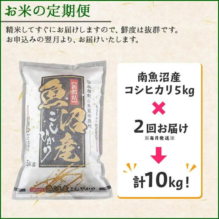 【定期便】新潟県 南魚沼産 コシヒカリ お米 5kg 計2回 精米済み（お米の美味しい炊き方ガイド付き）【銘柄米 ブランド米 精米 こしひかり コシヒカリ 魚沼産 新潟米 産地直送 お米 米 こめ コメ ご飯 御飯 ごはん】