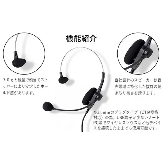 アシダ音響 ヘッドセット MT-669-CT(パソコン/タブレット端末用) 片耳 マイク 有線 黒 ブラック ASHIDAVOX アシダ PC タブレット テレワーク リモートワーク web会議 在宅ワーク コールセンター ノイズ除去 仕事用 軽量 プラグ マイク付 日本製 高音質 CTIA規格対応 宮城県 石巻 石巻市 ヘッドセット ヘッドセット ヘッドセット ヘッドセット ヘッドセット ヘッドセット