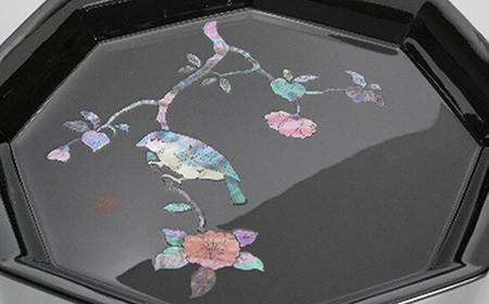 高岡漆器】八角飾皿 花鳥 螺鈿 皿立付 民芸品 工芸品 FAD-0721 | 富山