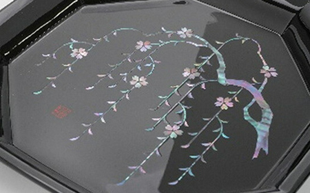 【高岡漆器】八角飾皿 しだれ桜 螺鈿 皿立付 民芸品 工芸品  FAD-0722