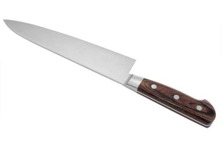 H40-31 牛刀包丁210mm 伊勢屋治平 モリブデン鋼 口金付 マホガニーパッカー柄 (B-4)