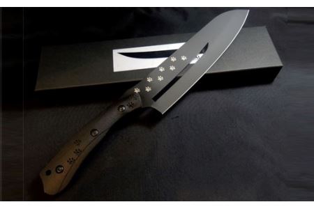 H75-10 SABINYAIFE KITCHEN3【ブラックブレード】三徳包丁 ネコver