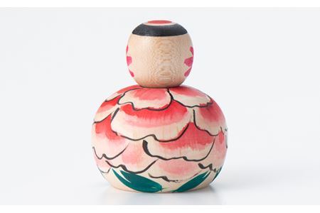 FYN9-429 ＜菊摩呂こけし工房＞ 豆えじこ いづめ型芍薬(志田菊宏 創作こけし) 山形県 西川町