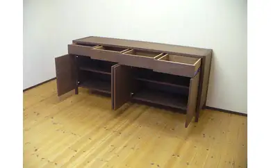 【プッシュオープンリビングボード ウォールナット 180cm】プッシュオープンタイプ＜ウォールナット材 オイルフィニッシュ＞  家具 リビングボード サイドボード ローボード 棚 シェルフ 飾り棚 食器棚 本棚 MUFactory