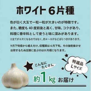 にんにく　特選品 Lサイズ 1kg 青森県産 五所川原市 ガーリック ホワイト6片種