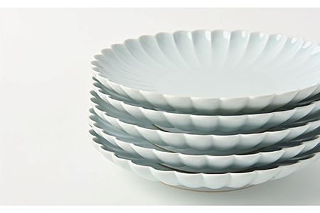 【波佐見焼】菊彫 青白釉 7寸皿 プレート 5枚セット 食器 皿 【福田陶器店】 [PA209]  波佐見焼