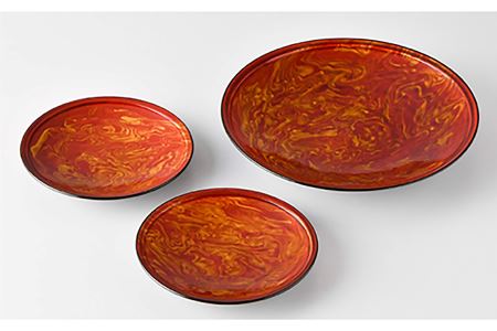 【波佐見焼】深皿 レッドマーブル 25.5cm 1枚・17cm 2枚セット 取り皿 小皿 大皿  食器 皿 【舘山堂】 [RC22] 波佐見焼