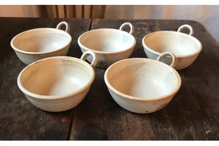 【 アイボリー シリーズ 】 とんすい 5個 セット 糸島市 / うつわと手仕事の店 研 器 陶器 食器 クラフト 手作り [ARD004]