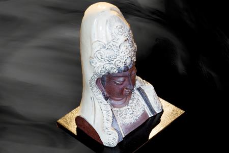 唐津焼 仏頭像 三代中野霓林作 焼締 粉引 一点物