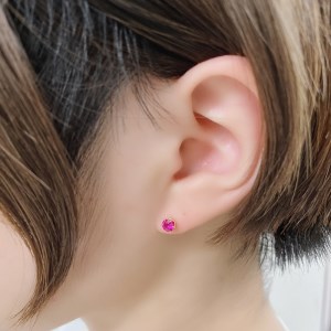 プラチナ900　ビルマ産ラウンドカットルビー（トータル0.5ctUP）ピアス　K037825-H