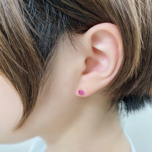 K18ピンクゴールド　ビルマ産ラウンドカットルビー(トータル0.50ctUP)ピアス　K037827-H