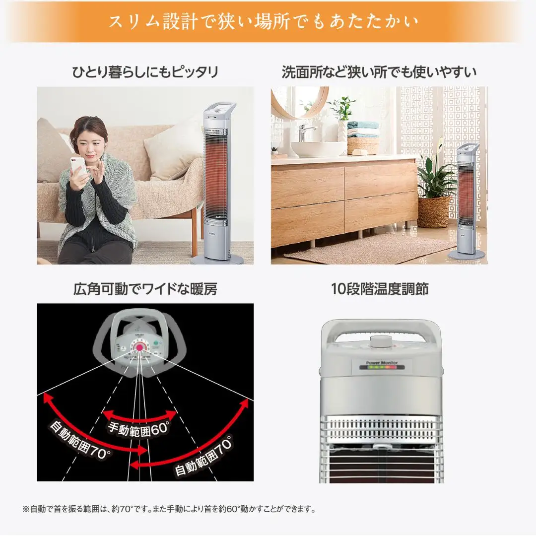 遠赤外線暖房機コアヒートスリム 電気ヒーター 900W 電気ストーブ CH