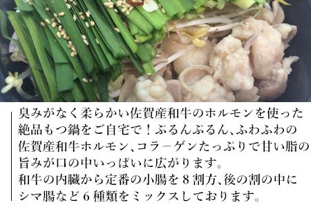 和牛もつ鍋セット 佐賀産和牛ミックスホルモン500ｇ こくうま醤油味ス－プ 乾麺 (3～4人前)