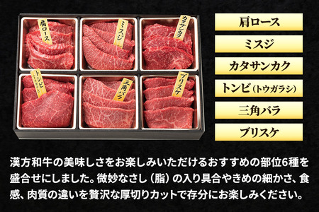 漢方和牛特選焼肉食べ比べセット 80g×6種 計480g 【肩ロース、ミスジ、カタサンカク、トンビ、三角バラ、ブリスケ】牛肉 焼き肉