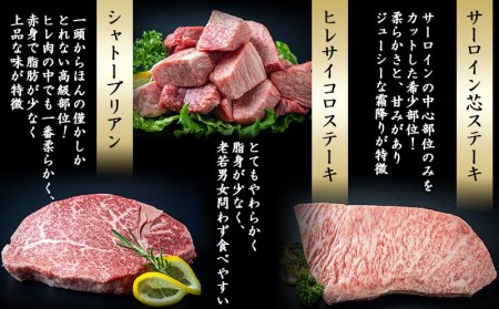 特選(A5)宮崎牛の宝箱 (12ヶ月定期便)_TAH12-0101_(都城市) 宮崎牛 5等級 12ヶ月定期便 サーロイン芯スライス モモスライス シャトーブリアンステーキ 特上モモステーキ ロース焼肉用 ヒレステーキ