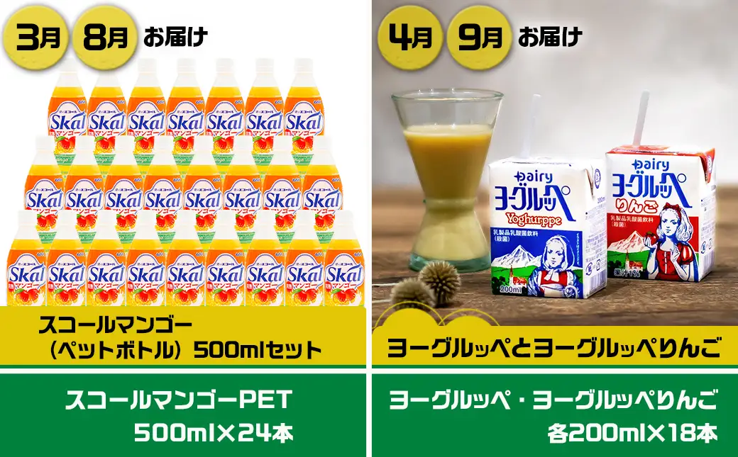 『なつかしの飲料と乳製品』オリジナル定期便(5ヶ月)〔TAA5-2301〕_ (都城市) ヨーグルッペ スコール 高千穂バター霧島山麓牛乳 デーリィ牛乳 コーヒーサワー ヨーグルッペりんご ご当地飲料 5か月毎月お届け