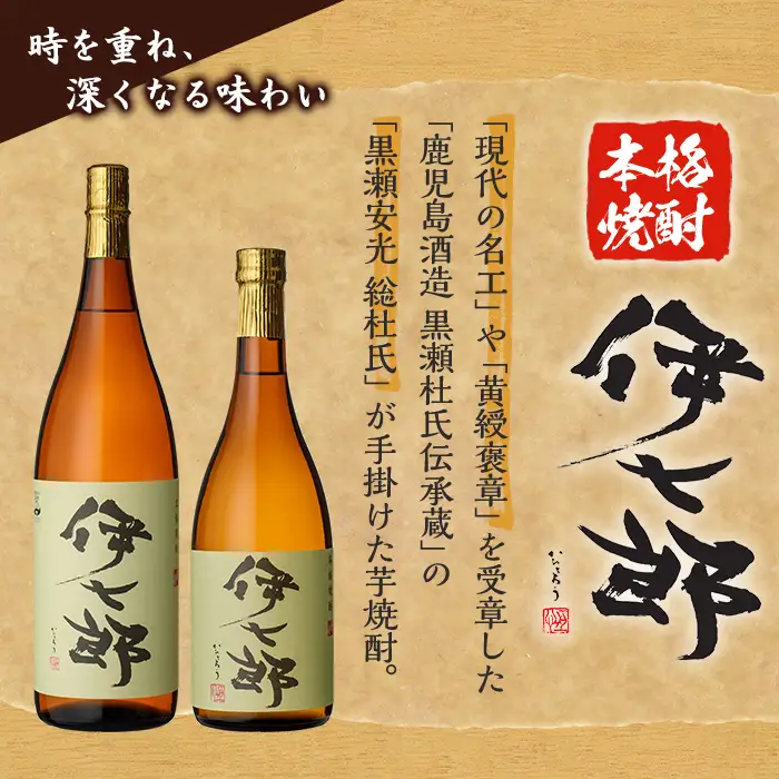 鹿児島本格芋焼酎 黒瀬安光作「伊七郎」(720ml×2本) 阿久根市 国産 4合瓶 名工 プレミアム焼酎 セット 限定 酒 いも さつま芋 さつまいも サツマイモ アルコール ギフト 贈答 常温保存【海連】akn016-08