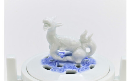 有田焼 禁裡御用（宮内庁）窯元 辻精磁社 染付葡萄唐草鳥獣紋 香炉（極真焼） A1850-2