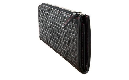 LUEGO山形牛革 L字長財布／ブラック×レッド F2Y-2446