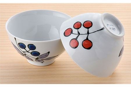 【波佐見焼】南天 夫婦 茶碗・湯呑み・小皿・箸置き 青と赤 8個セット 食器 皿 【大新窯】 [DC81]  波佐見焼