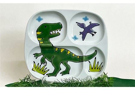 【波佐見焼】子ども食器 3点セット「ティラノサウルス」プレート ・ミニ マグカップ・茶椀 食器 皿 【大新窯】 [DC83]  波佐見焼