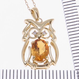 K18YG シトリン&ダイヤ ペンダント フクロウ