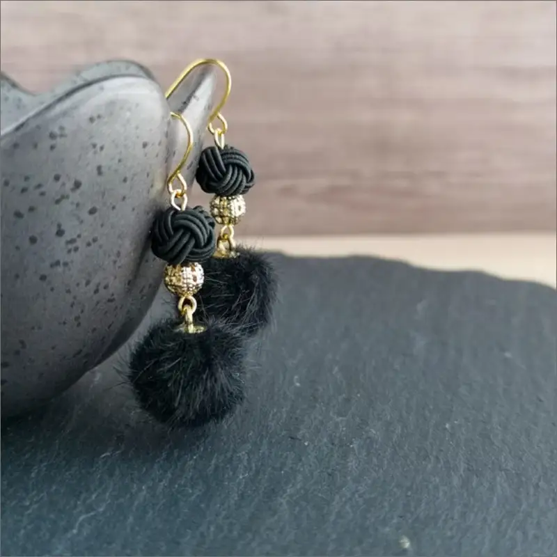 水引ピアス「黒」花時ピアス