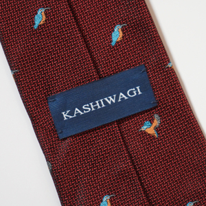 カシワギオリジナル　鳥のネクタイ「カワセミ・フクロウ」カワセミ　レッド シルクネクタイ ファッション プレゼント 日本製