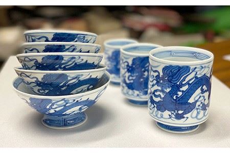 【波佐見焼】龍絵 飯碗 湯呑 セット 茶碗  食器 皿 【台丹窯】 [VC01]  波佐見焼