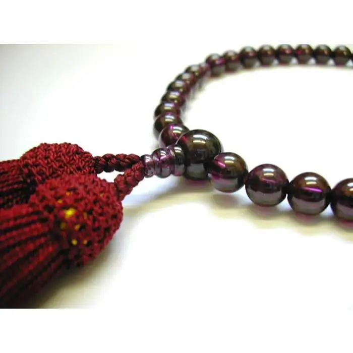 【京都 安田念珠店】 ガーネット 女性用 片手念珠（数珠） 正絹エンジ房