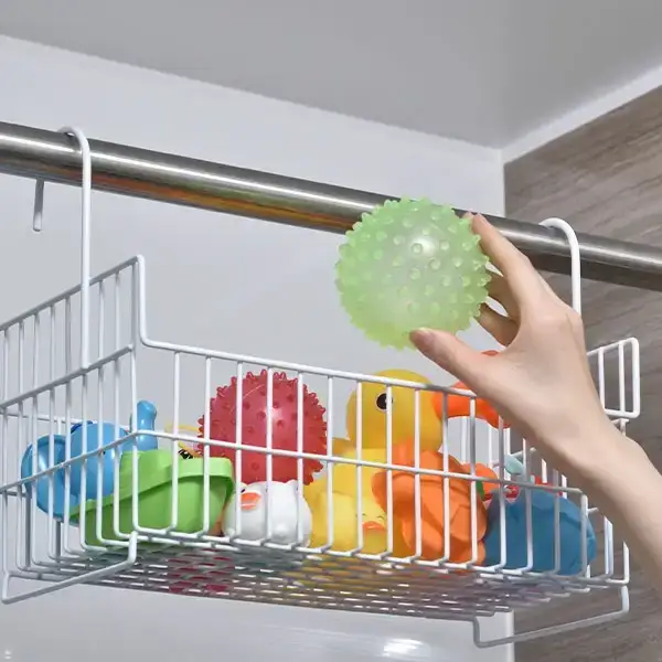 お風呂場用収納カゴ おもちゃバスケット ワイドタイプ ホワイト 吊り