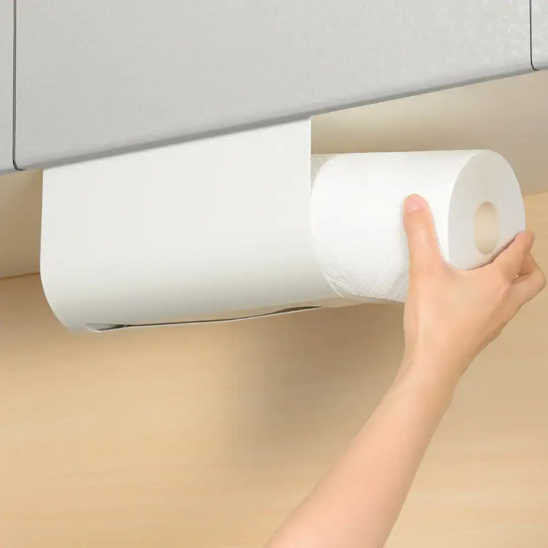 片手でカット 吊り下げキッチンペーパーハンガー ホワイト