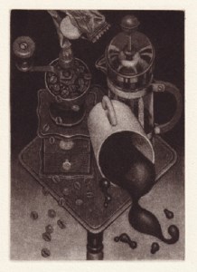 銅版画　～苦過ぎたコーヒー～　（額縁入り）【144】