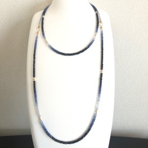 K18サファイア２連ネックレス　２WAYデザイン 　グラデーションカラー　YF-0４