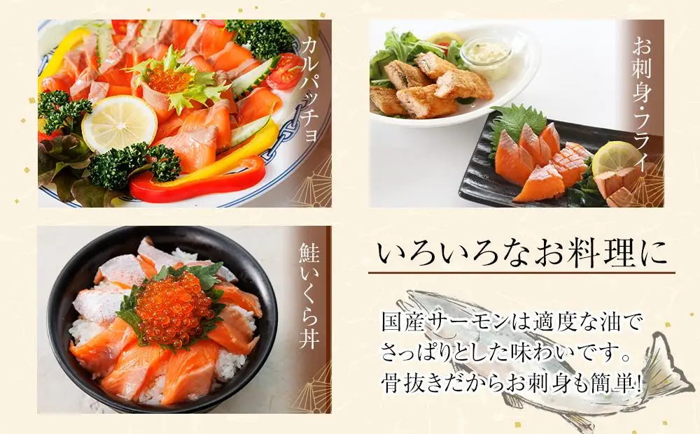 サーモン 冷凍 フィーレ 1kg 生食用 産地直送 小分け サケ 鮭【切り身 生食 お刺し身 刺身 カルパッチョ 造り 魚介 国産 香川県 讃岐 さぬき】