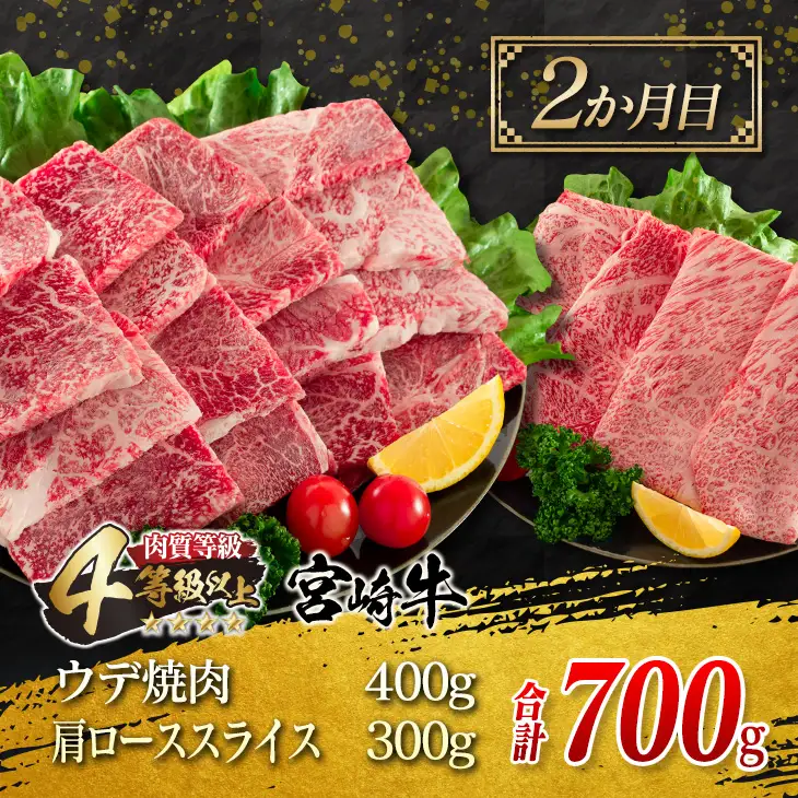 3か月 お楽しみ 定期便 宮崎牛 焼肉 スライス セット 総重量2.3kg 牛肉 ビーフ 黒毛和牛 国産 ブランド牛 ばら もも うで 肩ロース すき焼き しゃぶしゃぶ BBQ A4ランク以上 4等級以上 ご褒美 お祝い 記念日 おもてなし 食べ比べ お取り寄せ グルメ 送料無料_JC2-23