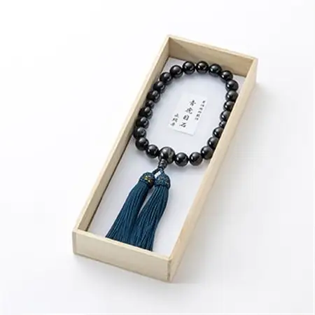 数珠　男性用　青虎目石　正絹房　桐箱入【1020585】