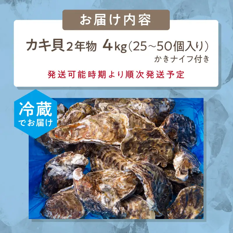 【予約：2026年10月中旬から順次発送】サロマ湖自慢の殻付きカキ貝 2年物 4kg詰め ( 牡蠣 かき 濃厚 魚介類 貝類 カキ ふるさと納税 牡蠣 北見市 BBQ )【114-0071-2026】