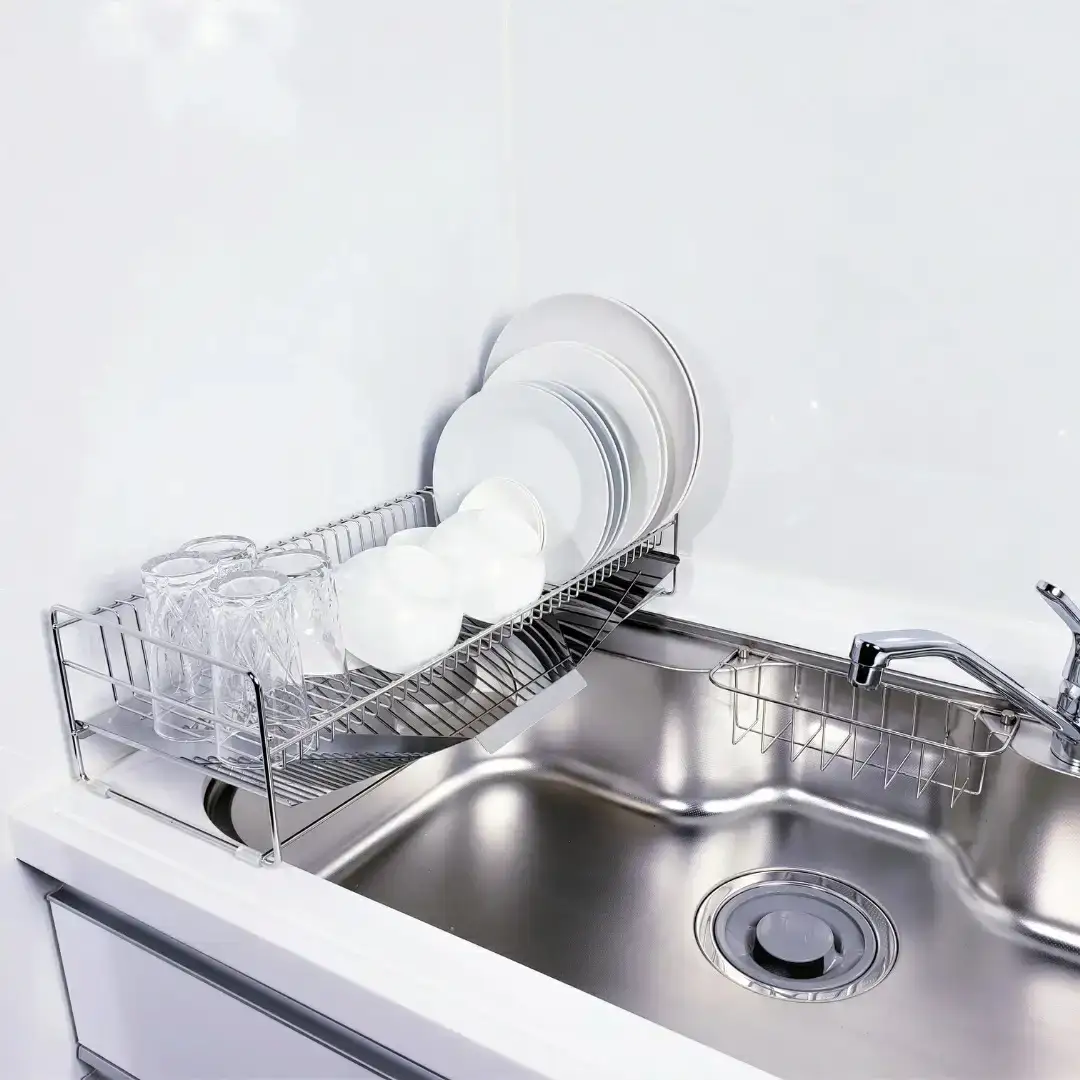[燕三条水切り直販店] スリム 水切りラック ステンレス 57ｃｍタイプ 水切りかご トレー付き 燕三条製