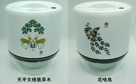 王寺町　アルコール除菌ディスペンサー、リキッドジェットミニ 雑貨 日用品 天平文様 非接触型 噴霧器 世界初 噴出装置 センサー感知 液体 電池駆動 USB駆動 日本製  花喰鳥