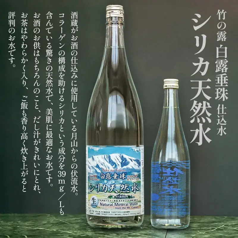 日本酒の仕込み水！竹の露　白露垂珠　仕込み水シリカ天然水　1800ml（一升瓶）×8本セット　K28-757